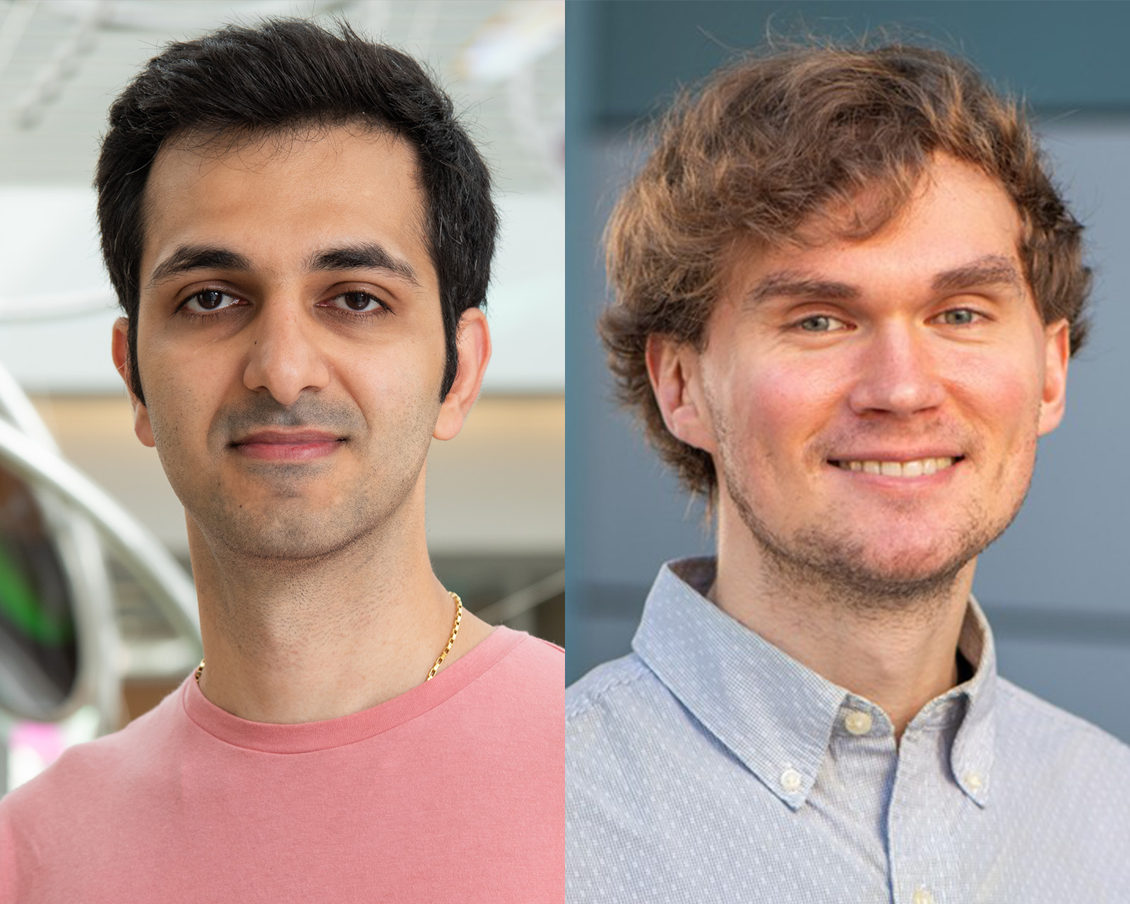 Mahdi Pourmirzaei, left, and Alex Morehead developed a method to translate the complex 3D structure of proteins into a form that generative models can learn from.