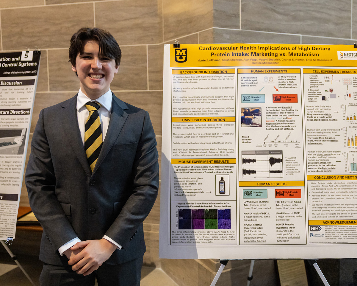 Hunter Holloman presents his research at the Missouri state capitol